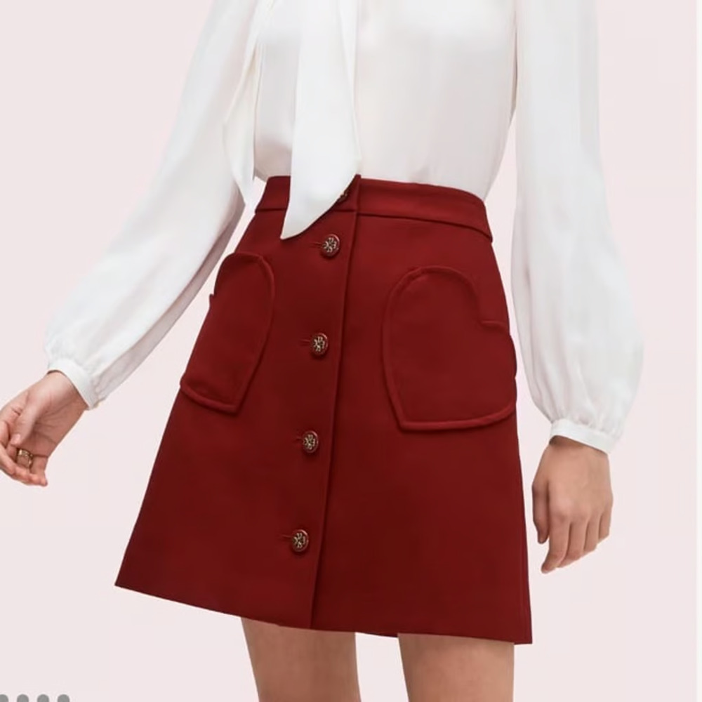 Burgundy Kate Spade Button Front Heart Pocket Mini Skirt in Size 6